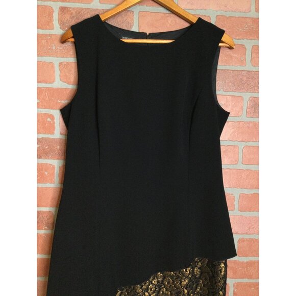 Lafayette 148 Iridescent Ocelot Lace Emma Dress Black Gold Asymmetrical Sleevele - Picture 3 of 10